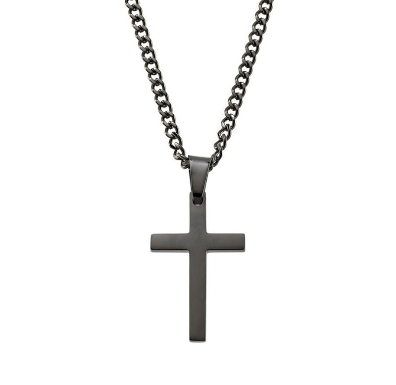 Stainless Steel Men’s Black Cross Pendant