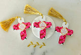 Greek “I love you” Pink Floral Cross