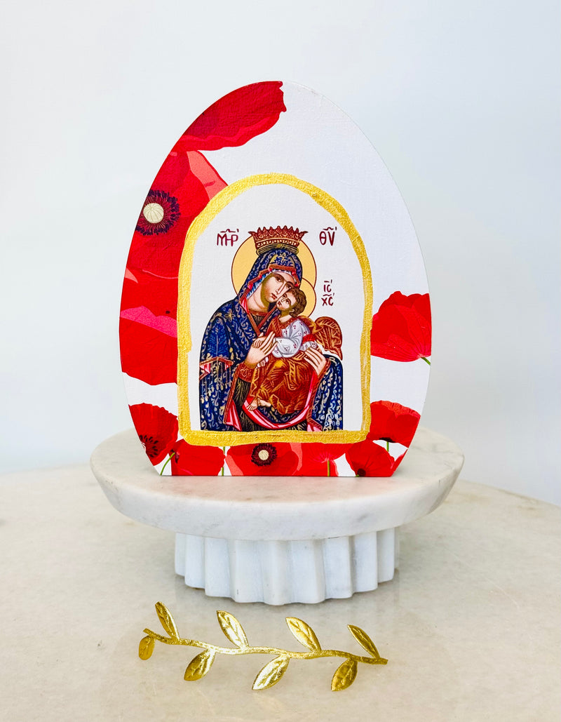 Panayia and Baby Jesus Icon - Red