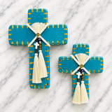 Turquoise and Gold Ceramic Cross