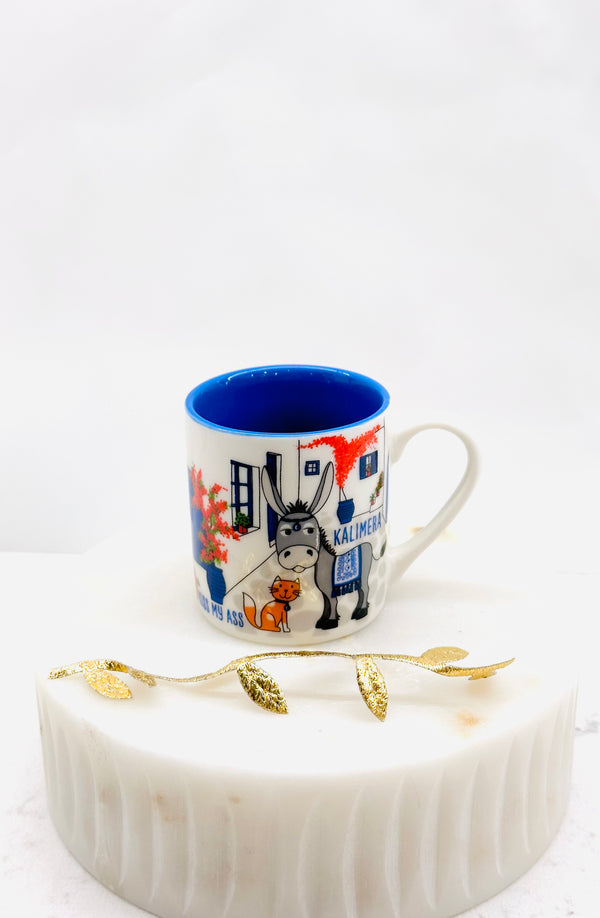 Greek Donkey and Cat Kalimera Espresso Mug