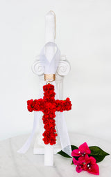 Bougainvillea Cross Lambatha Easter Candle - Red