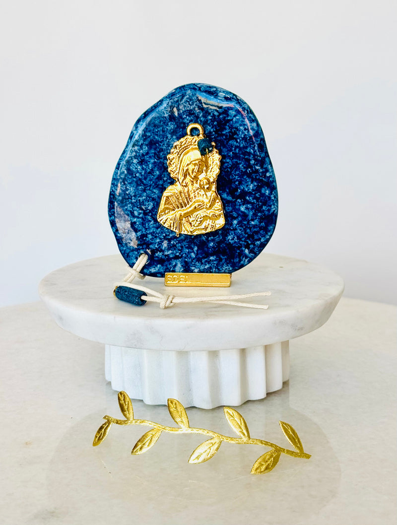 Ceramic Icon Stand with Panayia Charm - Speckle Blue
