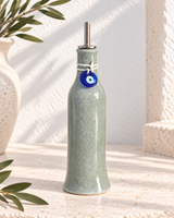 Tall Green Olive Oil Dispenser - Mati Decor or Gold Olive Leaf Decor