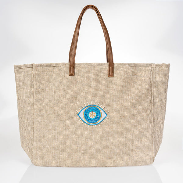 Beach Bag with Mati and Leather Strap