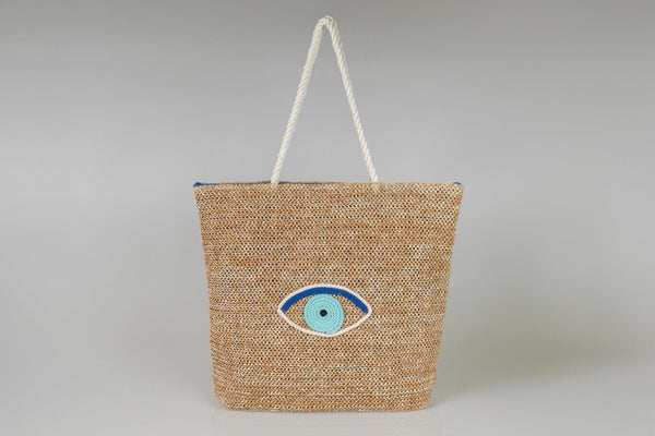 Woven Bag with Turquoise Mati Beach Bag