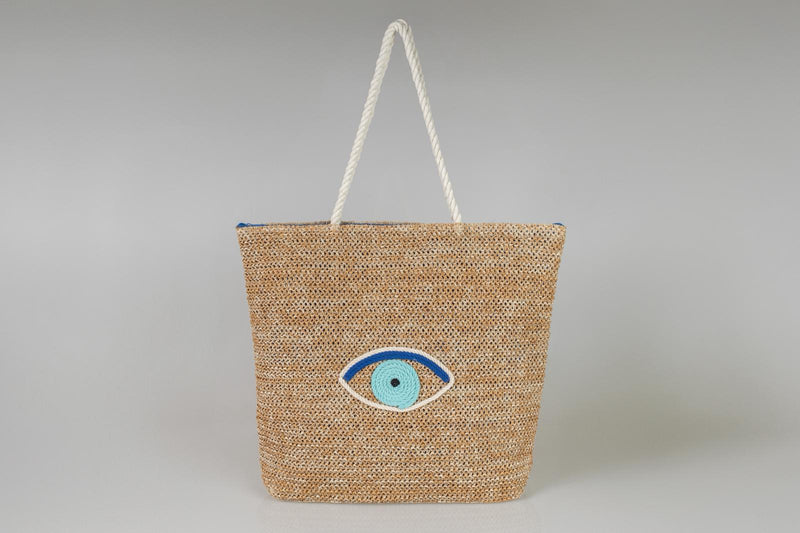 Woven Bag with Turquoise Mati Beach Bag