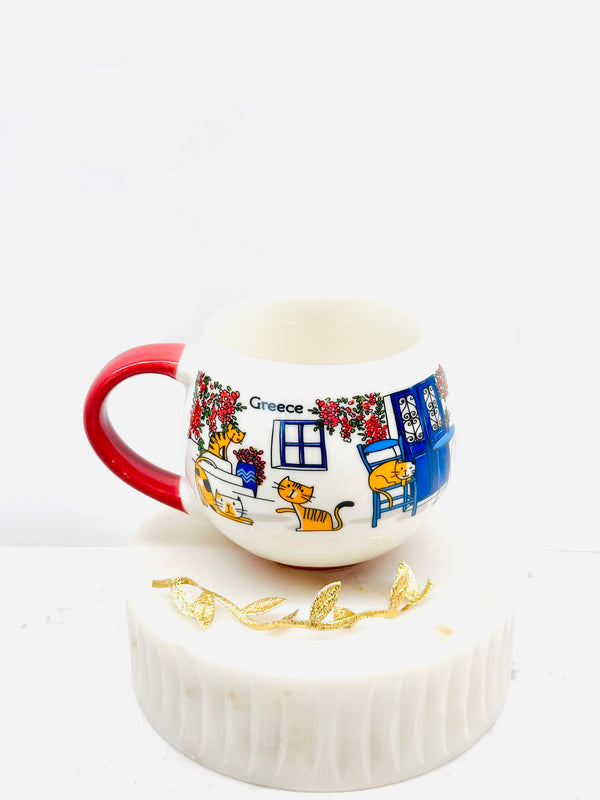 Greek Door and Cat Kalimera Round Mug