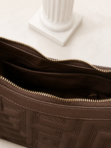 Brown Embossed Meander Shoulder Bag