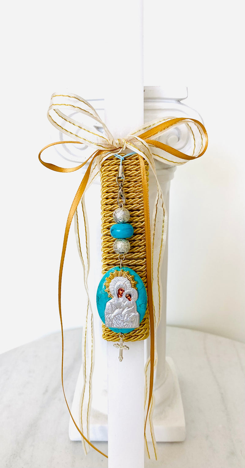 Gold & Turquoise Panayia Pendant Lambatha Easter Candle