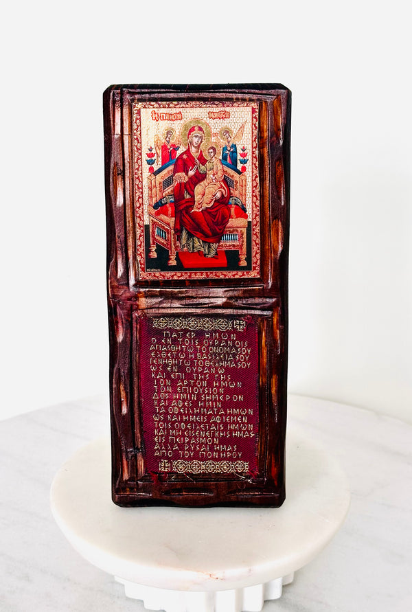 Greek Lords Prayer Plaque - Panayia & Baby Jesus