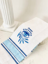 Embroided Olive Branch and Mati Tea Towel - Greece