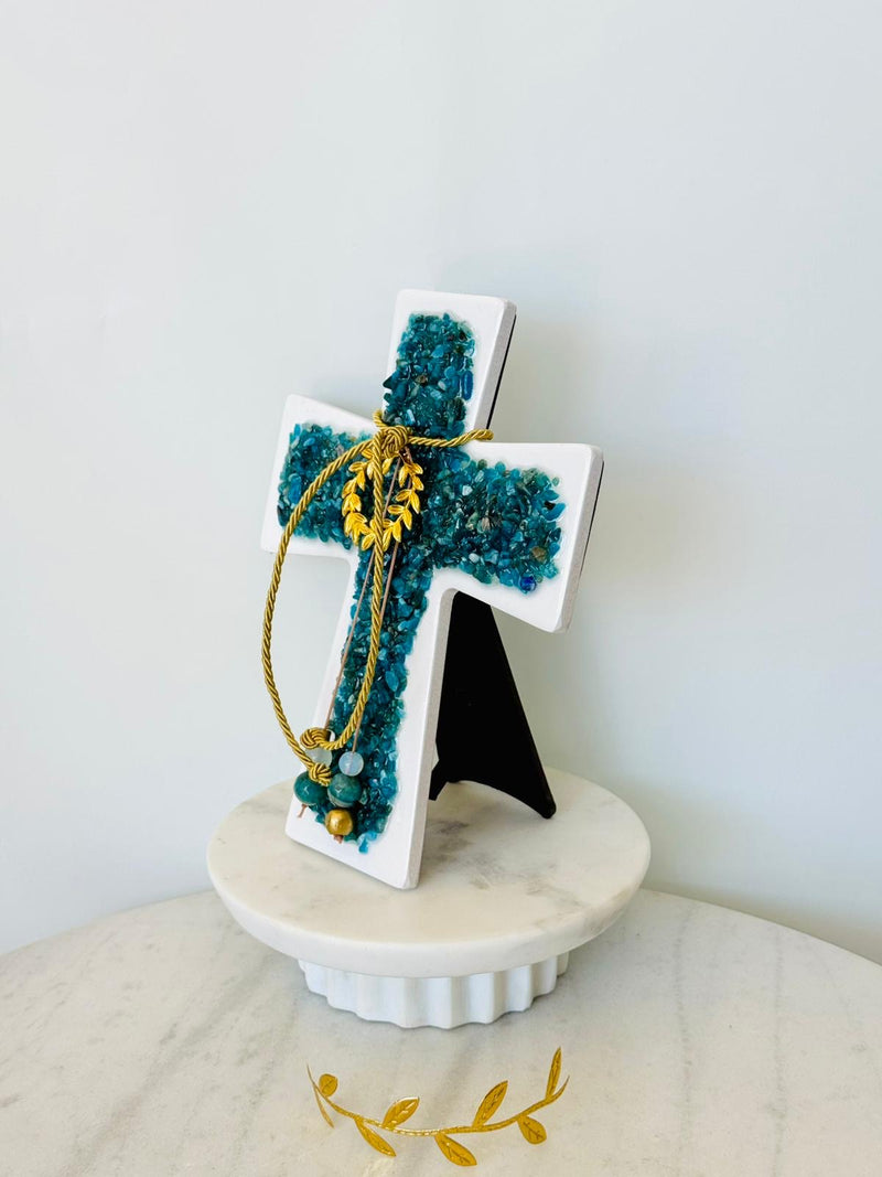Deep Green Crystal Cross with Wreath