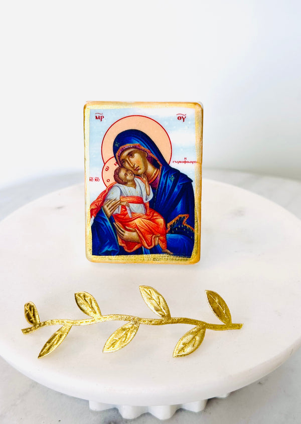 Panayia & Baby Jesus Mini Marble Icon