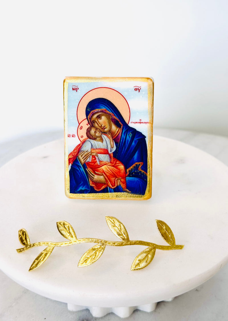 Panayia & Baby Jesus Mini Marble Icon