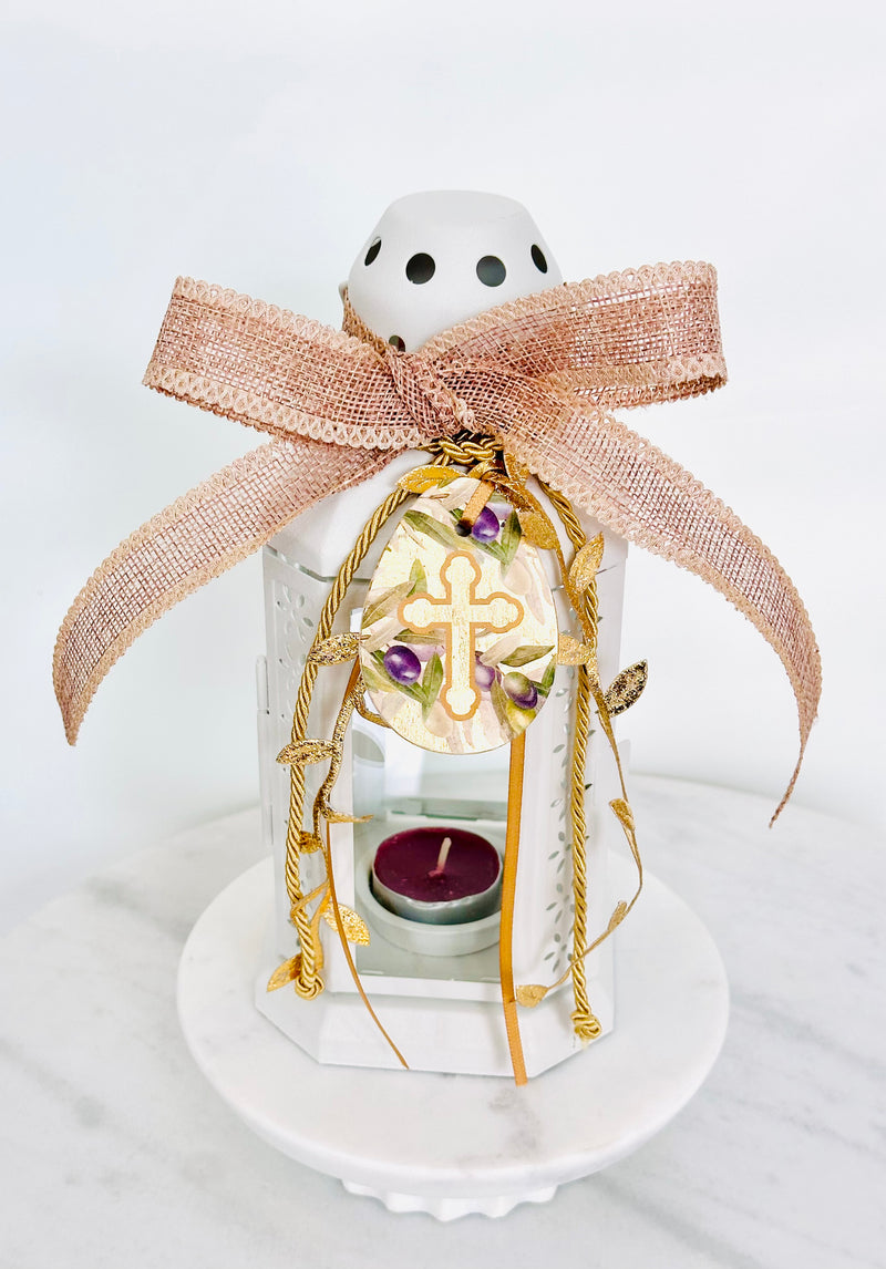 Gold Olive & Cross Pendant Lantern
