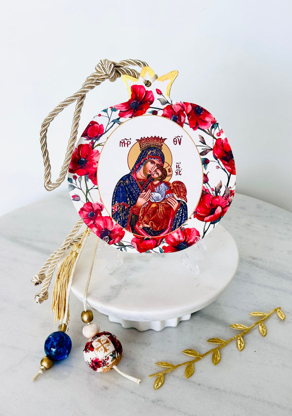 Panayia & Baby Jesus Poppy Pomegranate Wall Hanging