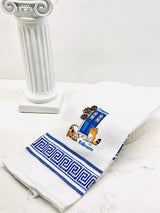 Embroided Greek Door and Cat Kalimera Tea Towel