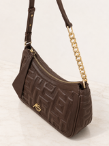 Brown Embossed Meander Shoulder Bag