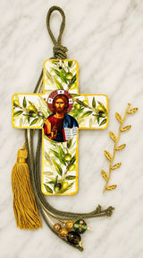 Panayia & Baby Jesus Ceramic Cross with Olive Design