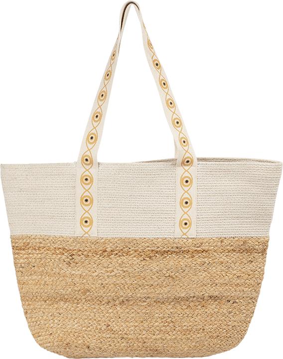 Beige Woven Mati Stap Beach Bag
