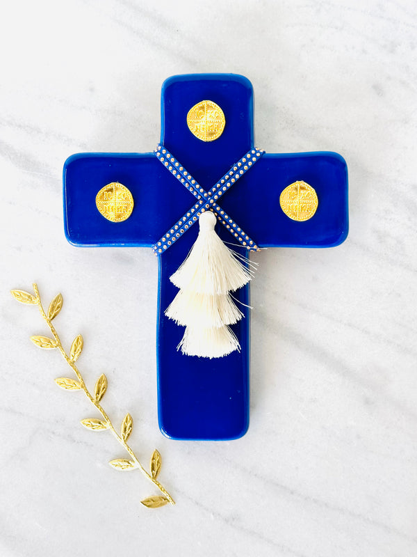Ceramic NIKA Coin Cross- Mediterranean Blue