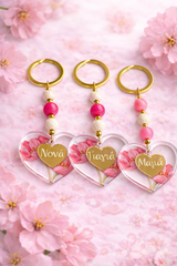 Greek Personalised Pink Floral Keychain