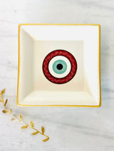 Ceramic Red & Turquoise Mati Trinket Plate