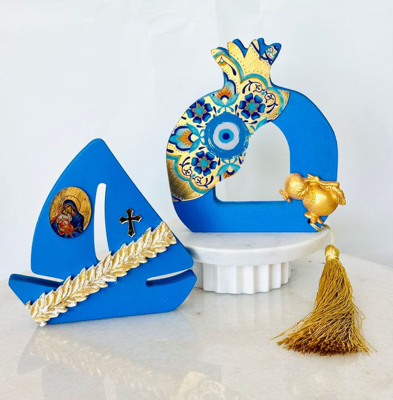Blue & Gold Mati Pomegranate Decor