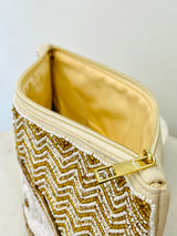 Gold & White Beaded Mati Pouch