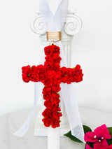 Bougainvillea Cross Lambatha Easter Candle - Red
