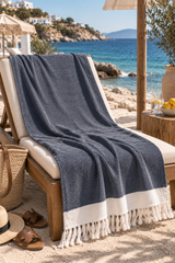 Simple White & Navy Beach Towel