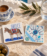 'Greece' Mati & Donkey Ceramic Coaster