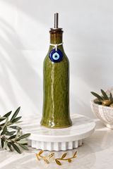 Tall Green Olive Oil Dispenser - Mati Decor or Gold Olive Leaf Decor