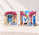 Bougainvillea Greek Island Ceramic Coaster