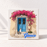 Bougainvillea Greek Island Ceramic Coaster
