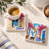 Bougainvillea Greek Island Ceramic Coaster