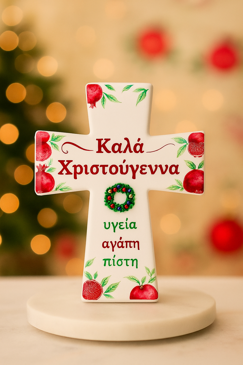 Christmas Pomegranate & Greek Wishes Cross Tile
