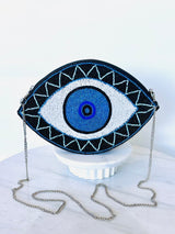 Black & Blue Beaded Mati Crossbody Bag