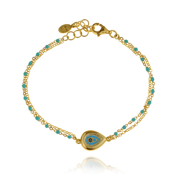Gold Mati Turquoise Beaded Bracelet