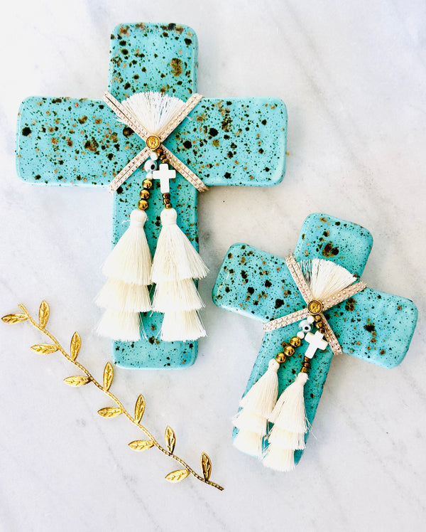 Turquoise Speckled Cross Decor