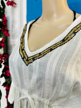 White Beaded Beach Kaftan