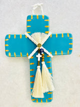 Turquoise and Gold Ceramic Cross