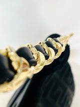 Meander Embossed Shoulder Bag with Gold Chain