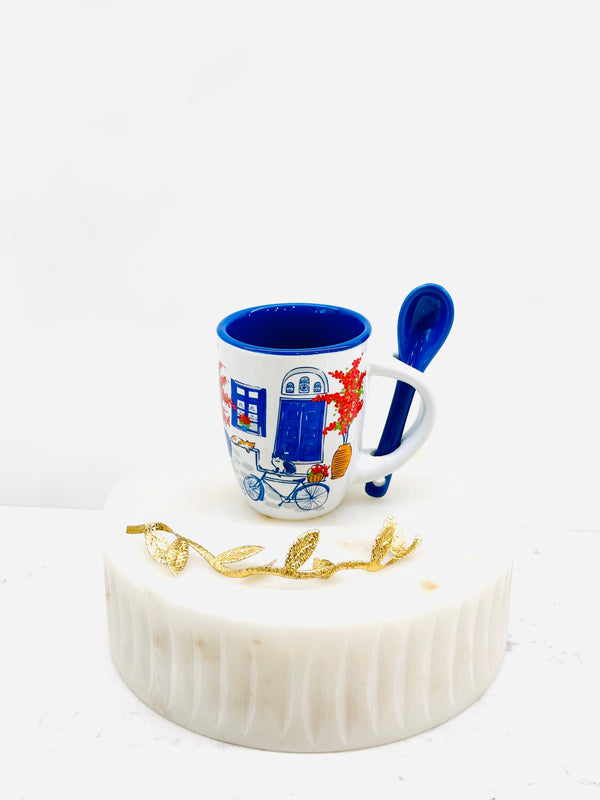 Greek Door and Bougainvillea Espresso Mug with Spoon