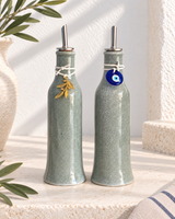 Tall Green Olive Oil Dispenser - Mati Decor or Gold Olive Leaf Decor