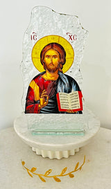 Panayia & Jesus Glass Icon - Large