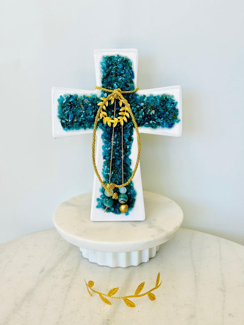 Deep Green Crystal Cross with Wreath