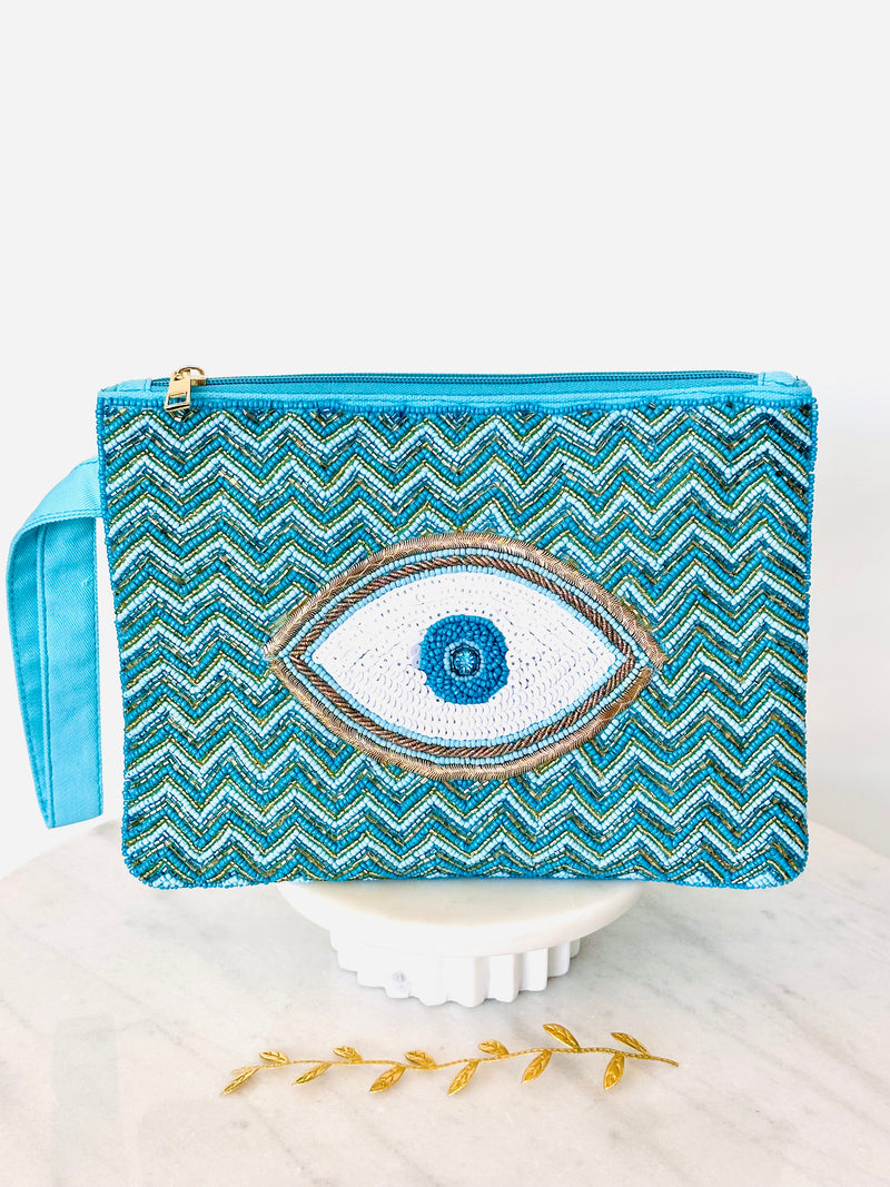 Turquoise Hand Beaded Mati Clutch
