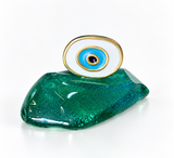 Handcrafted Aqua or Blue Glass Mati Decor - White